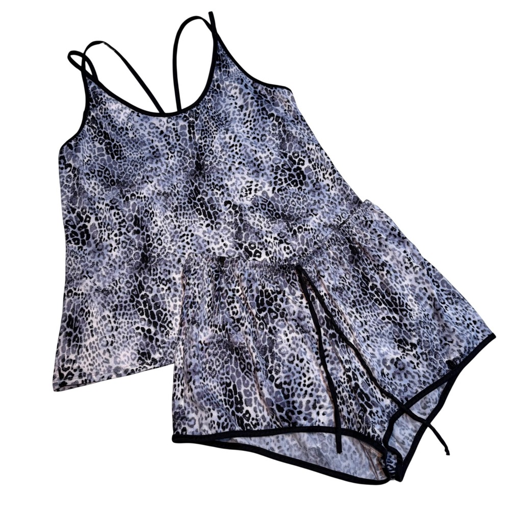 In Bloom by Jonquil Leopard Print Pajama Set Camisole and Shorts small cozy